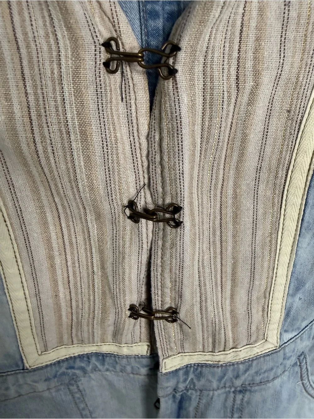 Free People Striped Cream and Light Blue Denim Overlay